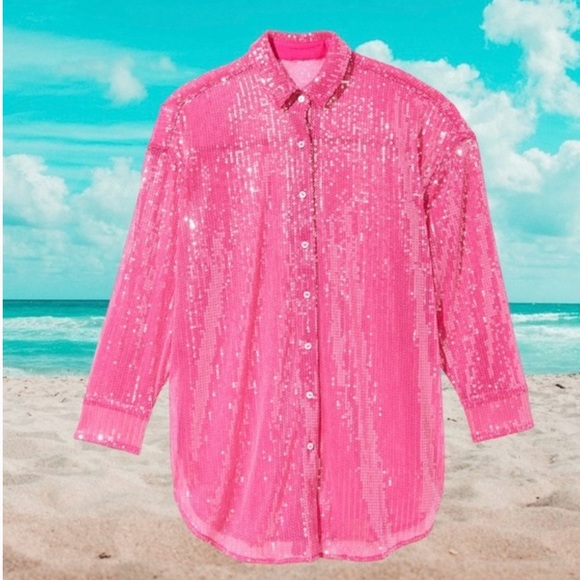 VICTORIA’S SECRET SWIM SEQUIN PINK SHIRT DRESS XS NWT 🩷🩷🩷🩷🩷🩷🩷🩷🩷🩷🩷🩷🩷 - Picture 4 of 11